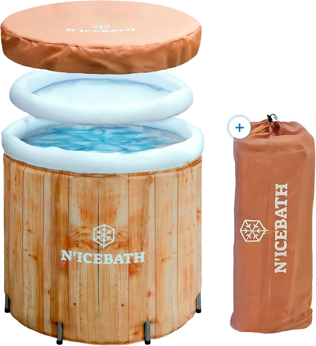 N'ICEBATH RefreshPod in Holz-Optik mit Thermodeckel, Abdeckung und Aufbewahrungsbeutel